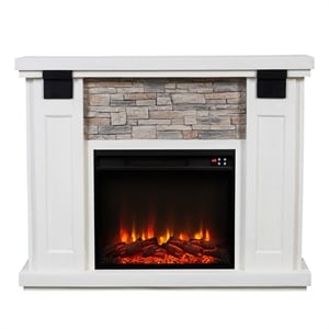 Pemberly Row 48&quot Magnesium Oxide White Freestanding Electric Fireplace w/ Mantel