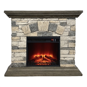 Pemberly Row 40&quot Magnesium Oxide Freestanding Electric Fireplace in Brown