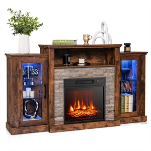 Pemberly Row TV Stand with 18&quot Electric Fireplace For 65&quot Wall Mounted TV Brown