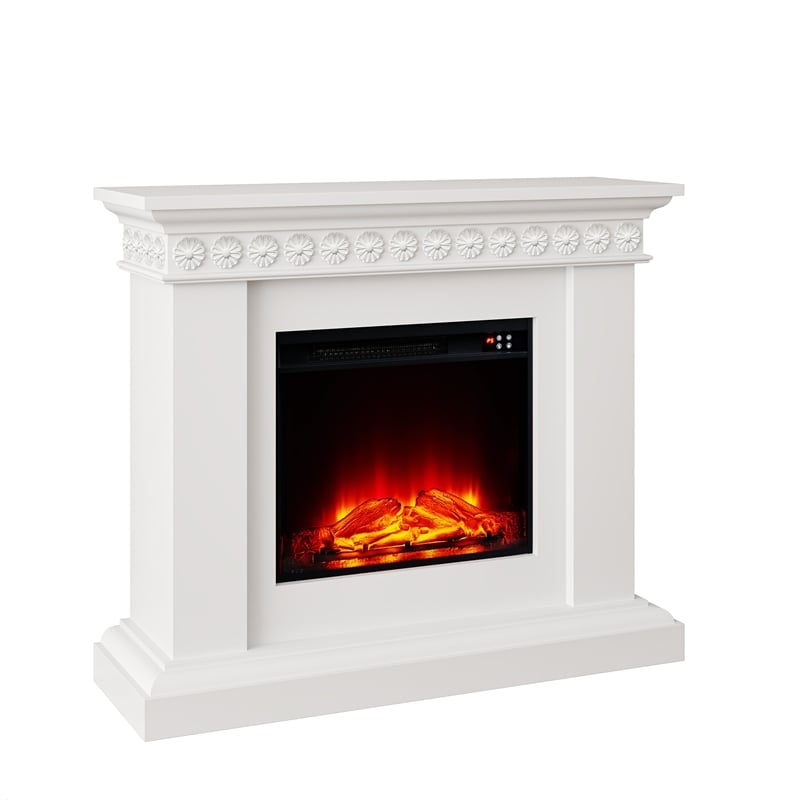 Pemberly Row Electric Freestanding Fireplace w/ Realistic LED Flames in White