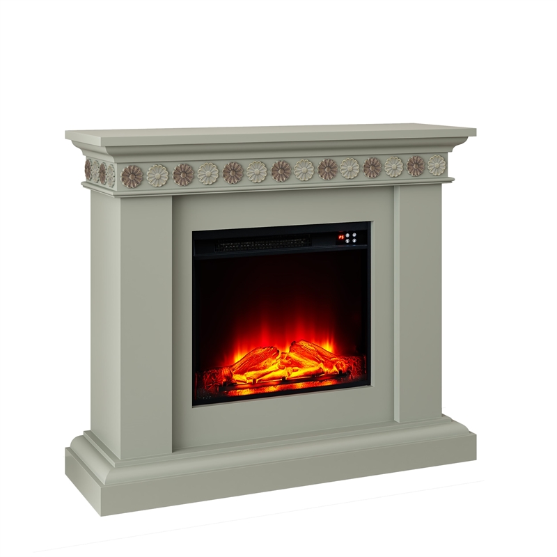 Pemberly Row Electric Freestanding Fireplace w/ Realistic LED Flames in Gray