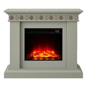 Pemberly Row Electric Freestanding Fireplace w/ Realistic LED Flames in Gray