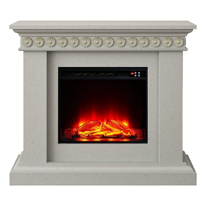 Pemberly Row Electric Freestanding Fireplace w/ Realistic LED Flames - Off White