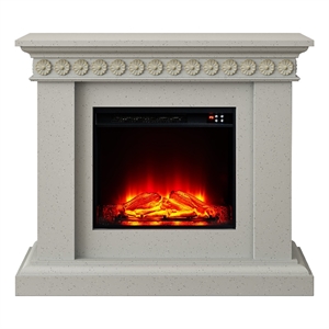 Pemberly Row Electric Freestanding Fireplace w/ Realistic LED Flames - Off White