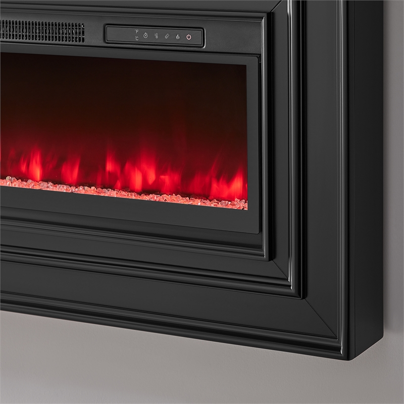 Pemberly Row Wall Mounted Electric Fireplace Console Fully Assembled Black Wood