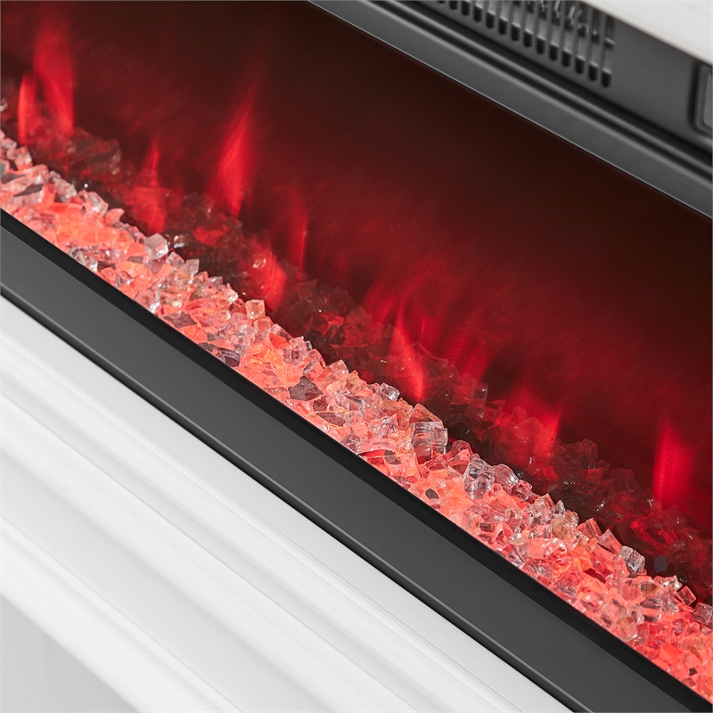 Pemberly Row Wall Mounted Electric Fireplace Console Fully Assembled White Wood