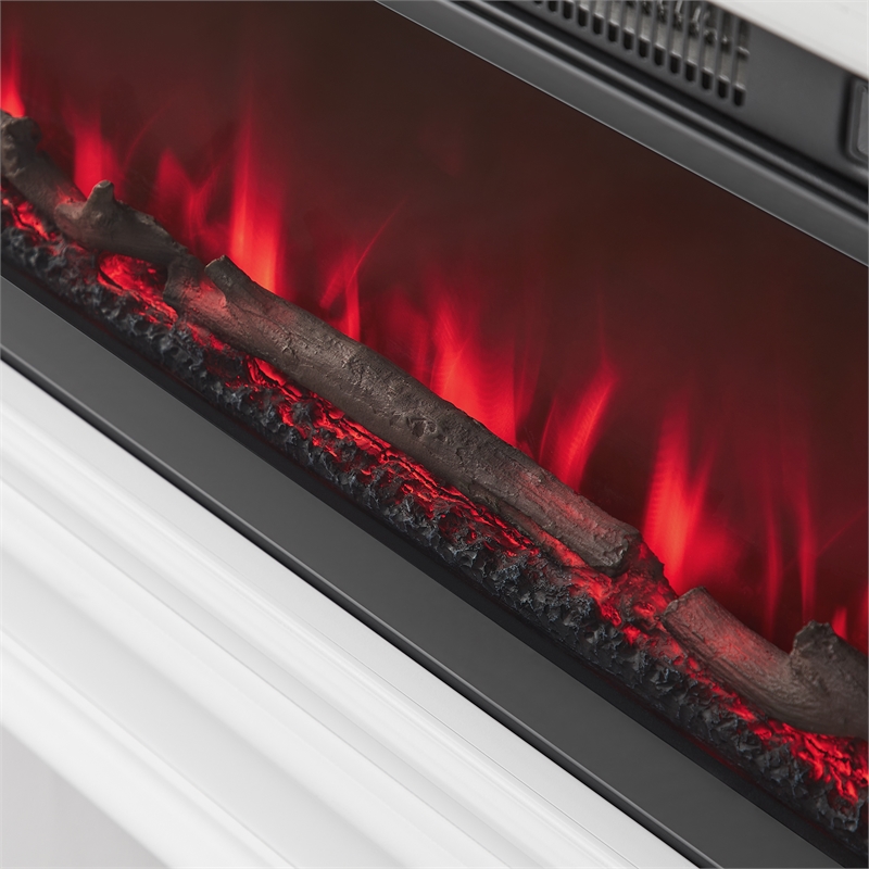 Pemberly Row Wall Mounted Electric Fireplace Console Fully Assembled White Wood