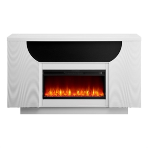 Pemberly Row White 76&quot Led Lit Wood Electric Fireplace with TV Lift