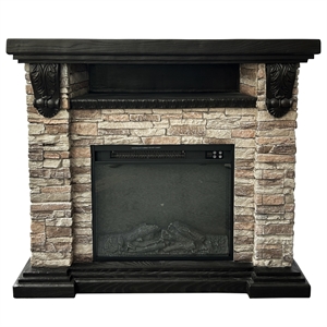 Pemberly Row Farmhouse Ceramic 45&quot Electric Fireplace in Tan