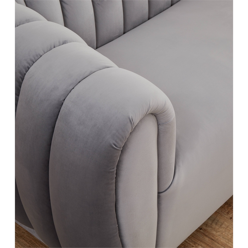 Pemberly Row Modern Velvet Fabric Living Room Sofa and Loveseat Set in Gray