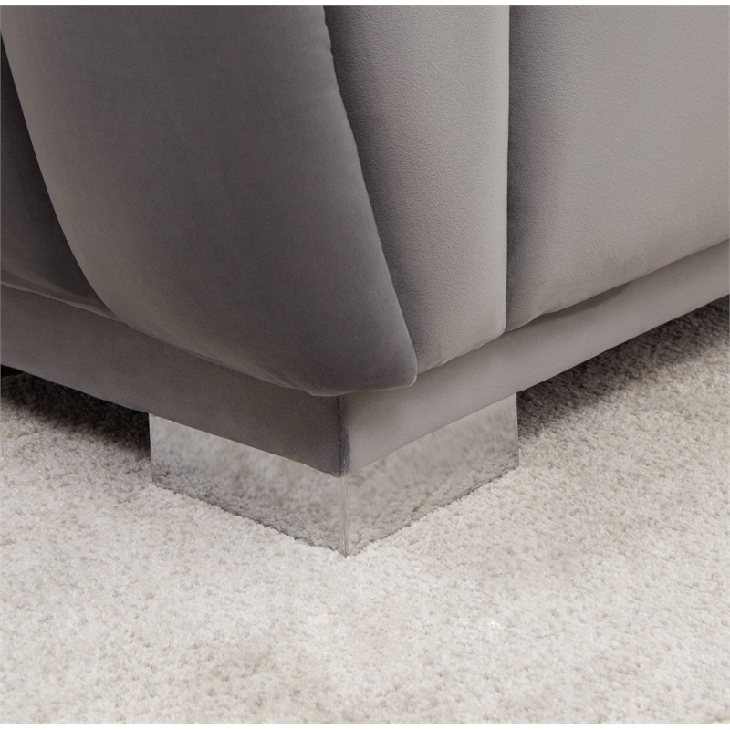 Pemberly Row Modern Velvet Fabric Living Room Sofa and Loveseat Set in Gray