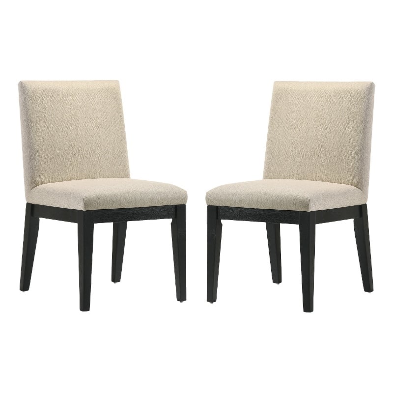 Pemberly Row Set of 2 Beige Contemporary Fabric Dining Chairs with Black Legs