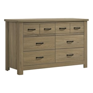 Pemberly Row Coffee Gray Oak Engineered Wood Dresser 6-Drawers Black Handles