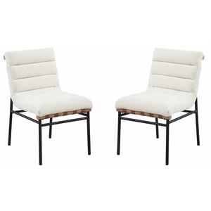 Pemberly Row White Boucle Fabric Set of 2 Dining Chairs with Black Iron Legs