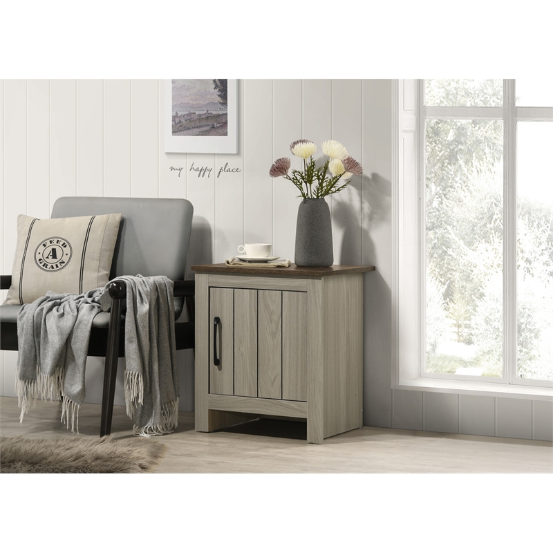 Pemberly Row Gray Oak Engineered Wood End/Side Table/Nightstand w/ Cabinet Door