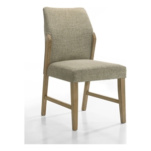 Pemberly Row Set of 2 Beige Linen Fabric Dining Chairs with Rustic Oak Legs