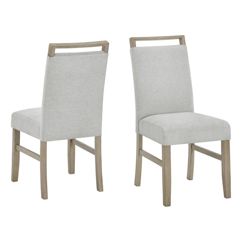 Pemberly Row Set of 2 Light Oak Wood Dining Side Chairs with Light Gray Fabric