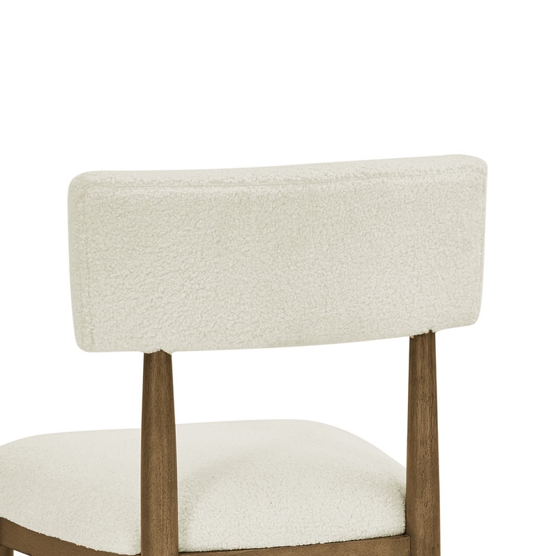 Pemberly Row Set of 2 Walnut Oak Wood & Beige Sherpa Fabric Dining Side Chairs