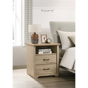 Pemberly Row 22&quotW Light Oak Engineered Wood 2-Drawer Nightstand with USB Ports