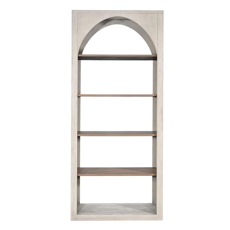 Pemberly Row Tall Arched Wood Bookshelf with Open Shelving in Gray
