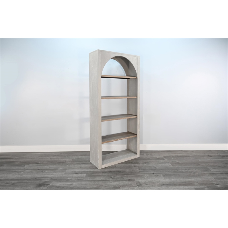 Pemberly Row Tall Arched Wood Bookshelf with Open Shelving in Gray