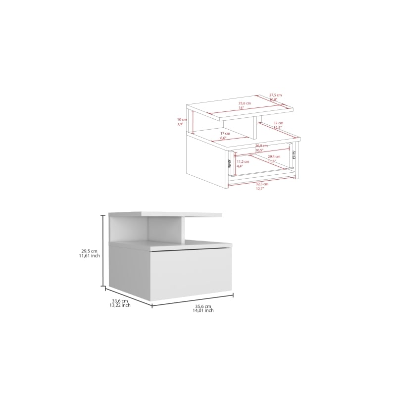Pemberly Row Set of 2 Engineered Wood Floating Nightstands in White