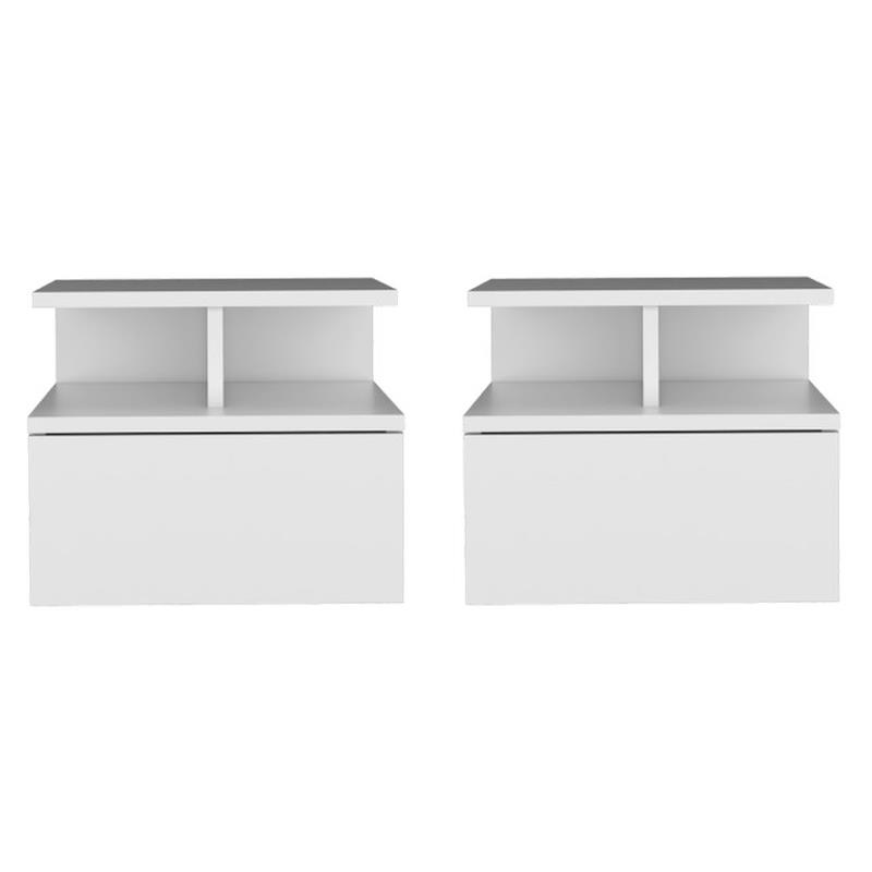 Pemberly Row Set of 2 Engineered Wood Floating Nightstands in White