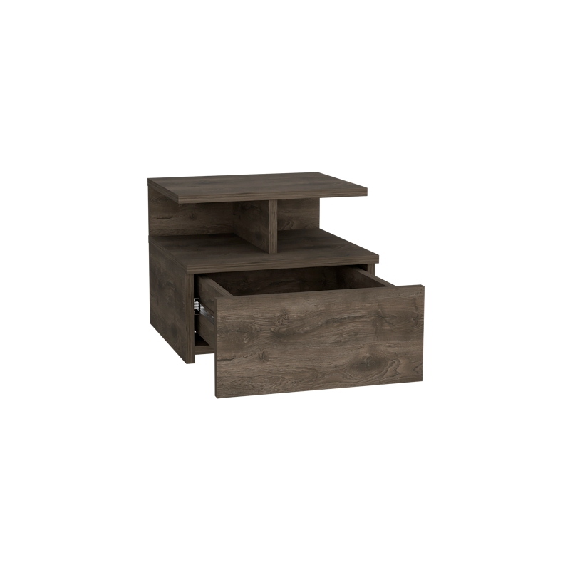 Pemberly Row Set of 2 Engineered Wood Floating Nightstands in Dark Walnut
