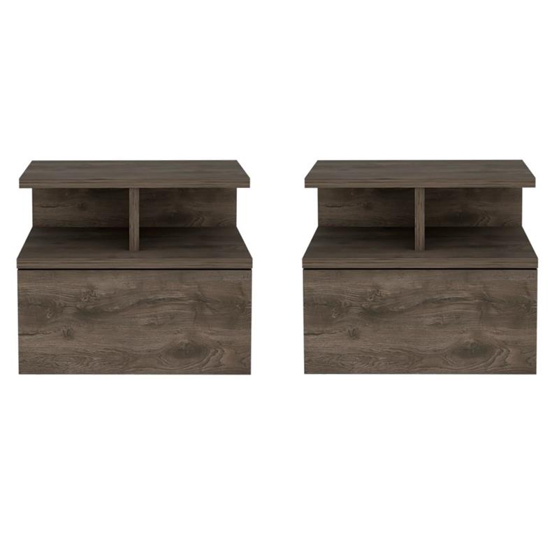 Pemberly Row Set of 2 Engineered Wood Floating Nightstands in Dark Walnut