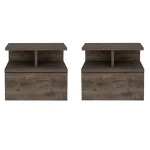 Pemberly Row Set of 2 Engineered Wood Floating Nightstands in Dark Walnut