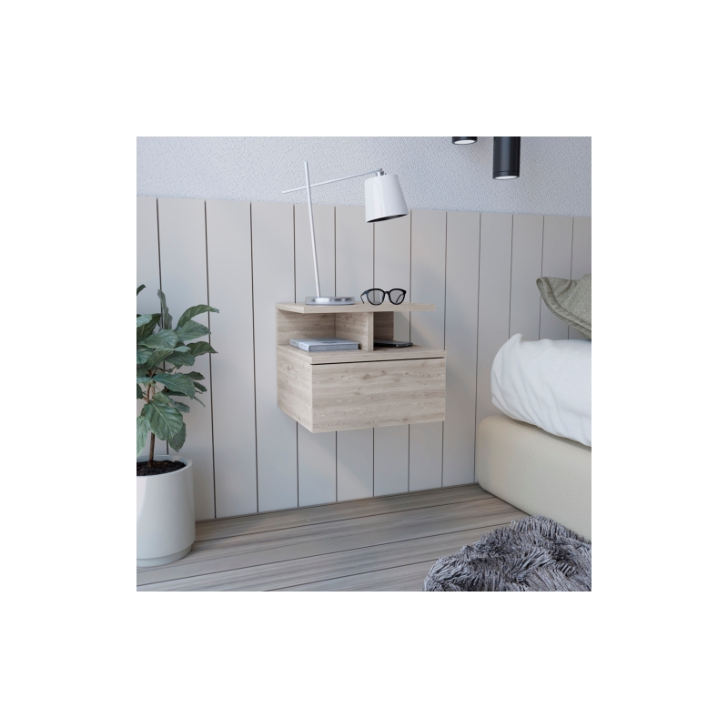 Pemberly Row Set of 2 Engineered Wood Floating Nightstands in Light Gray
