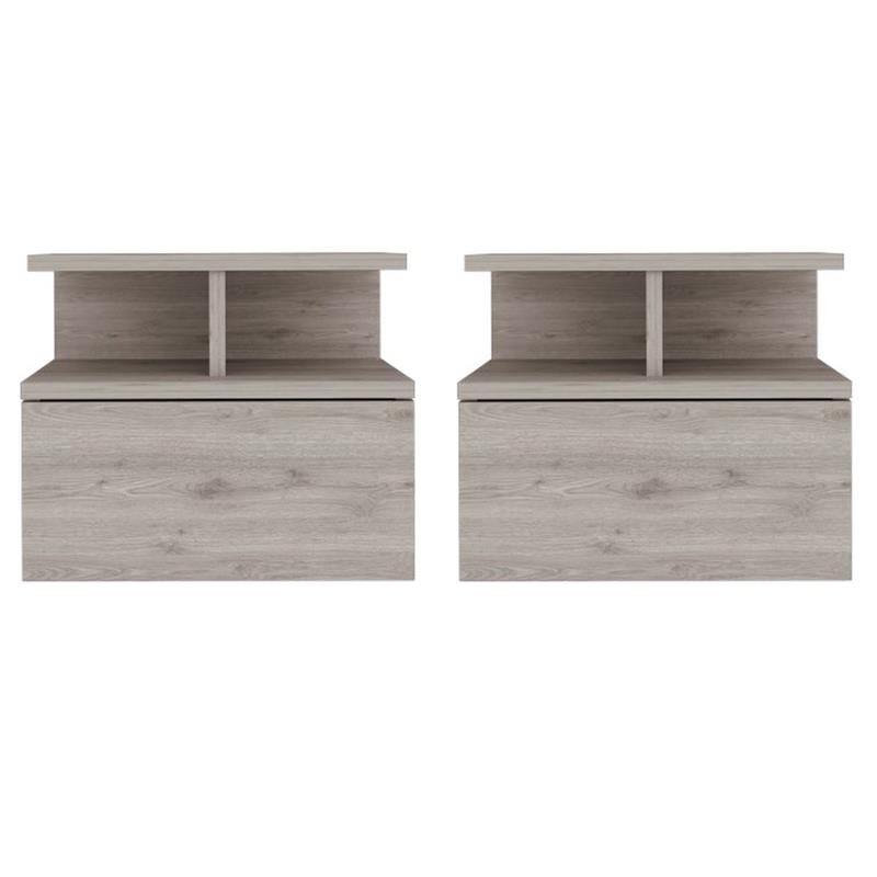 Pemberly Row Set of 2 Engineered Wood Floating Nightstands in Light Gray