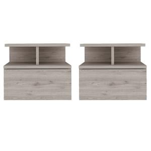 Pemberly Row Set of 2 Engineered Wood Floating Nightstands in Light Gray