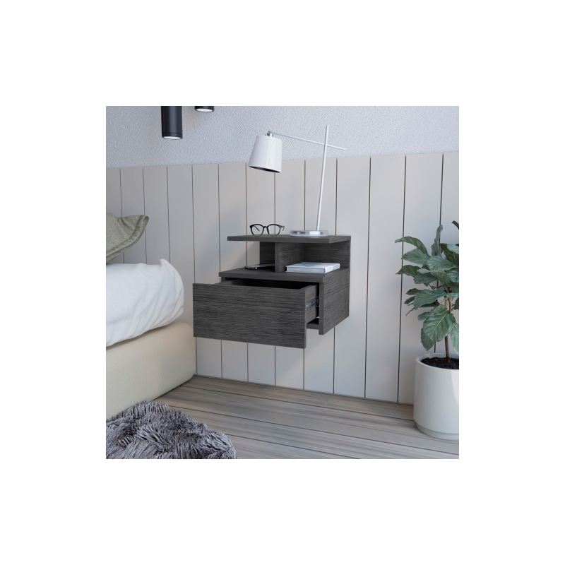 Pemberly Row Set of 2 Engineered Wood Floating Nightstands in Smoky Oak