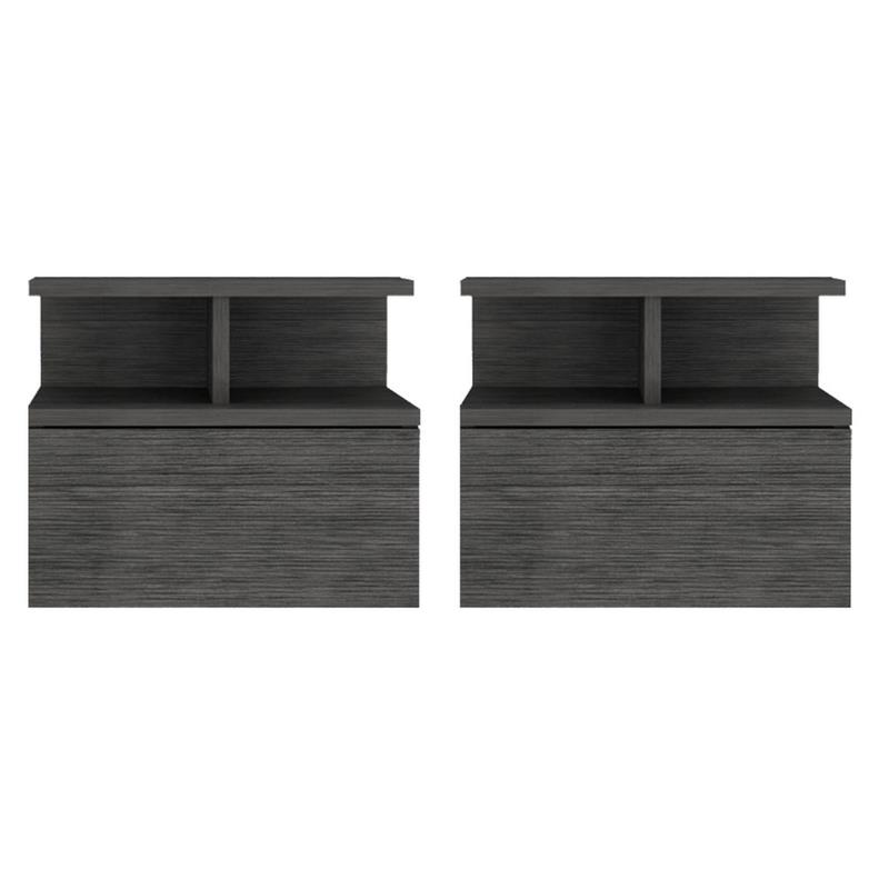 Pemberly Row Set of 2 Engineered Wood Floating Nightstands in Smoky Oak