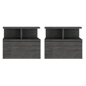 Pemberly Row Set of 2 Engineered Wood Floating Nightstands in Smoky Oak