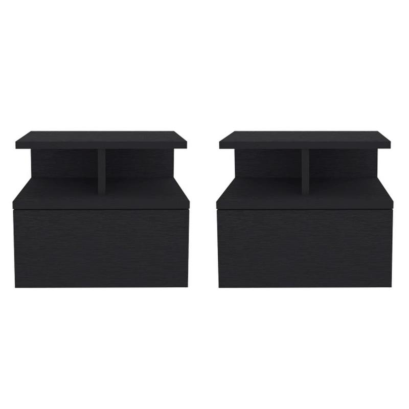 Pemberly Row Set of 2 Engineered Wood Floating Nightstands in Black