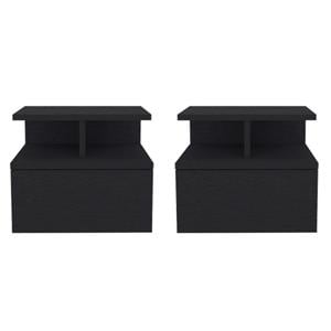 Pemberly Row Set of 2 Engineered Wood Floating Nightstands in Black