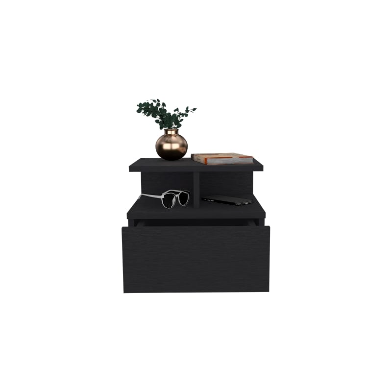 Pemberly Row Set of 3 Engineered Wood Dresser & 2 Floating Nightstands in Black