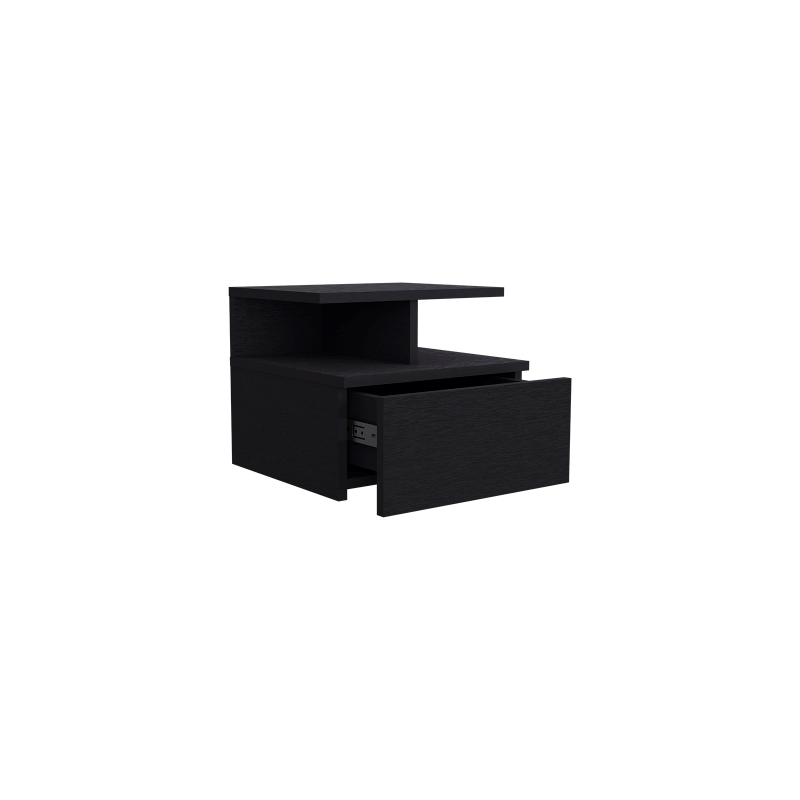 Pemberly Row Set of 3 Engineered Wood Dresser & 2 Floating Nightstands in Black