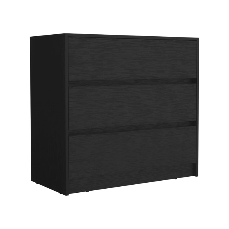 Pemberly Row Set of 3 Engineered Wood Dresser & 2 Floating Nightstands in Black