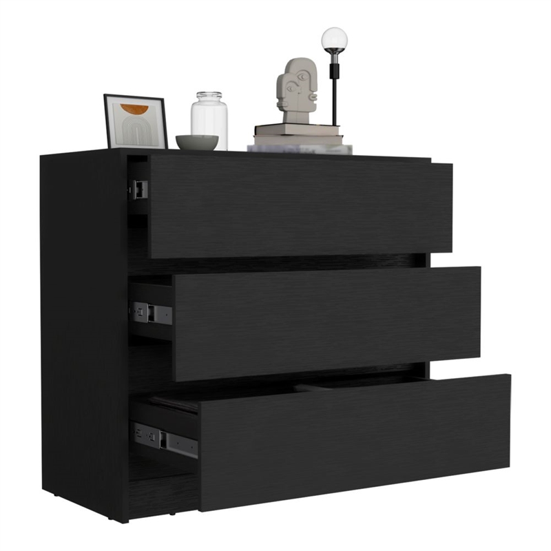 Pemberly Row Set of 3 Engineered Wood Dresser & 2 Floating Nightstands in Black