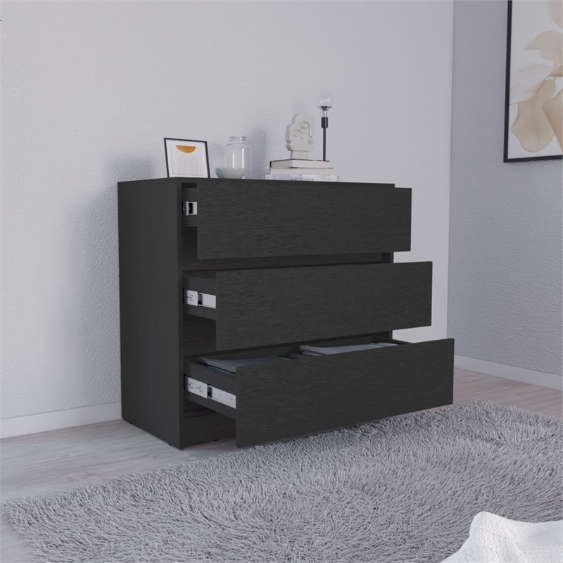 Pemberly Row Set of 2 Engineered Wood Dresser & Floating Nightstand in Black