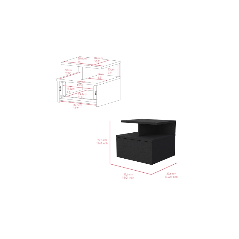 Pemberly Row Set of 2 Engineered Wood Dresser & Floating Nightstand in Black