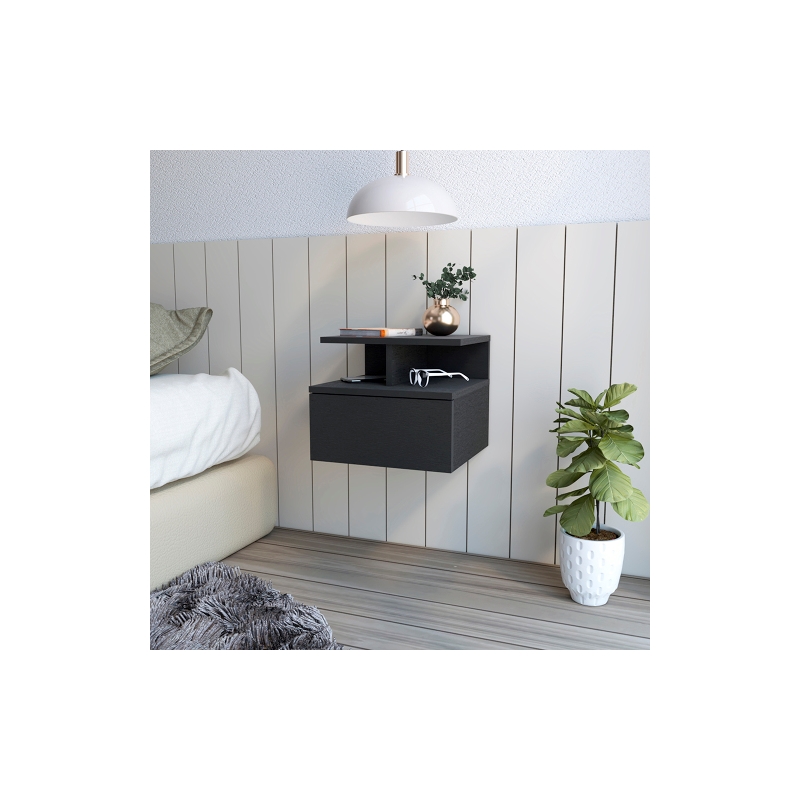 Pemberly Row Set of 2 Engineered Wood Dresser & Floating Nightstand in Black