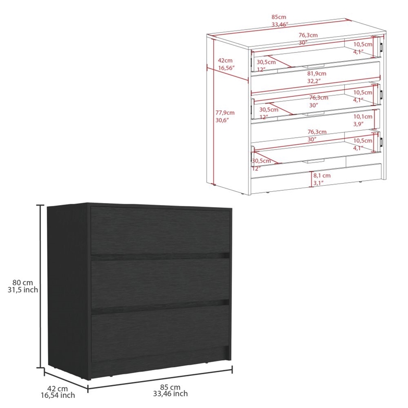 Pemberly Row Set of 2 Engineered Wood Dresser & Floating Nightstand in Black