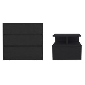 Pemberly Row Set of 2 Engineered Wood Dresser & Floating Nightstand in Black