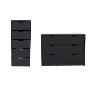 Pemberly Row Set of 2 Modern Engineered Wood Dressers in Black