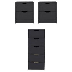 Pemberly Row Set of 3 Engineered Wood Dresser & 2 Nightstands in Black