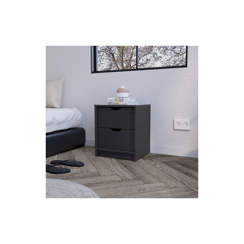 Pemberly Row Set of 2 Engineered Wood Dresser & Nightstand in Black